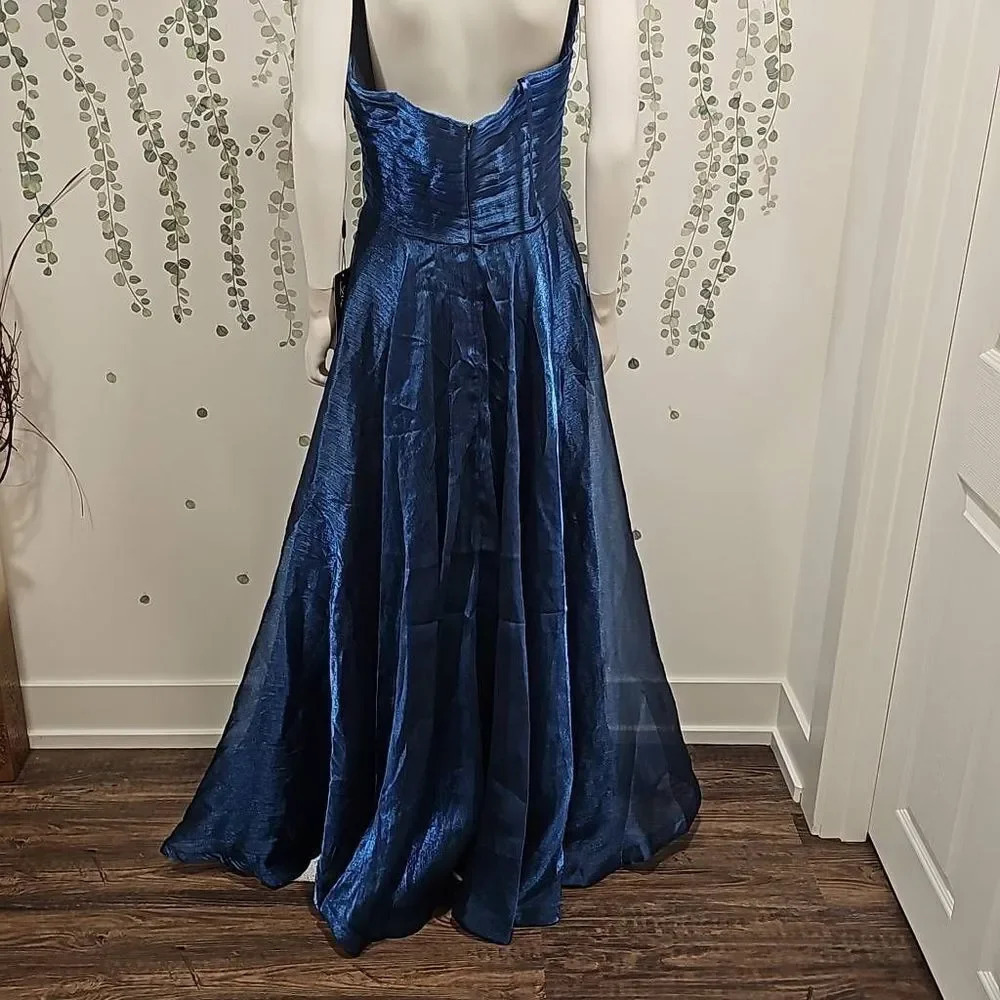 La Femme Dress Strapless Metallic Organza Ball Gown Formal Blue Sz 12 - Picture 5 of 10